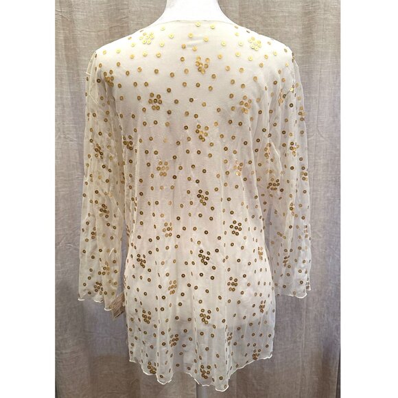 Sheer Ivory Top Embroidered with Gold Sequins Loose-Fitting & Flowing XS - Picture 6 of 10